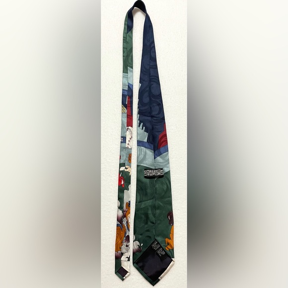 Vintage 1994 Cartoon Network Silk Necktie Baseball Fred Flintstone Yogi Bear - Picture 10 of 11